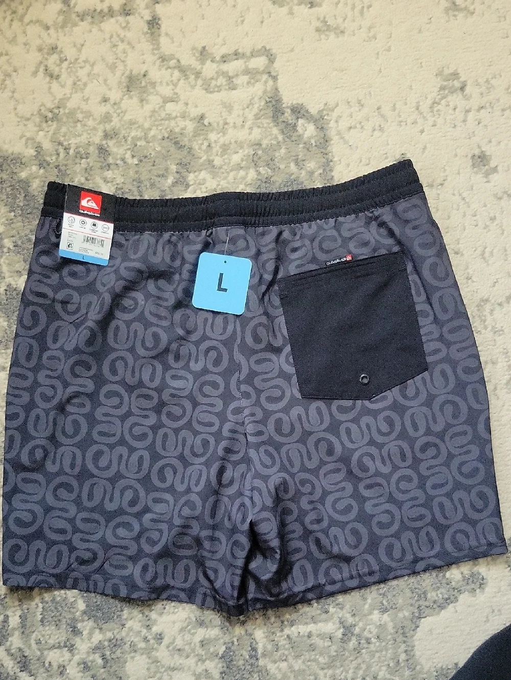Quiksilver Men's Black and Charcoal Geometric Swim Trunks